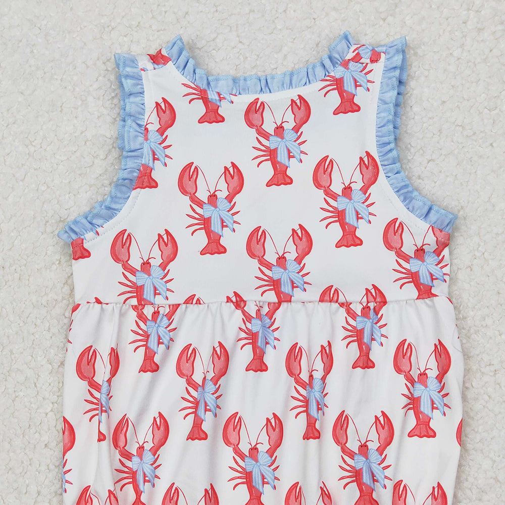 4.30 SR2710 RTS NO MOQ Sleeveless ruffle bow crawfish baby girls romper