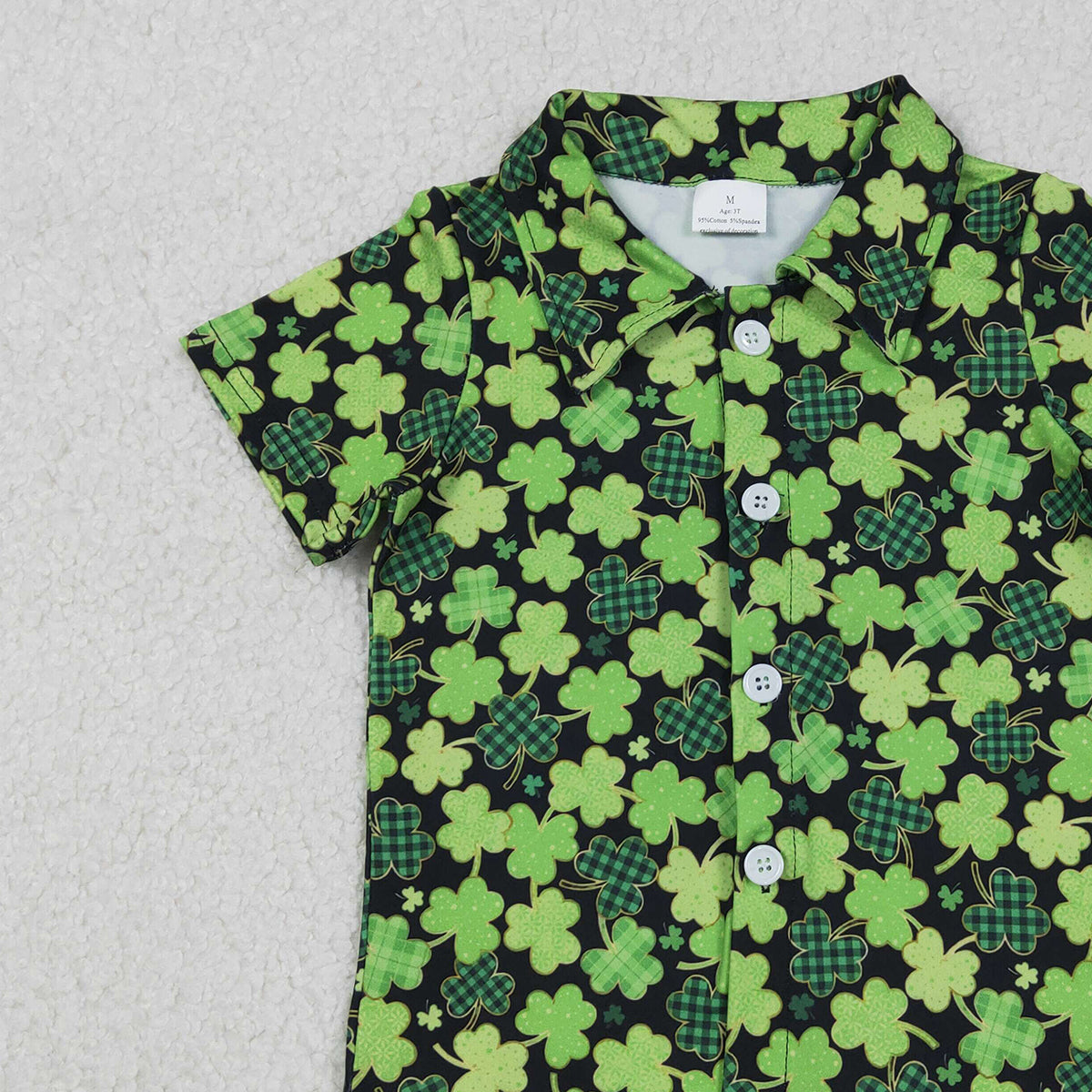12.9 RTS NO MOQ （In stock）BT1455 Baby Boys Green Clovers Button St Patrick Shirts Top