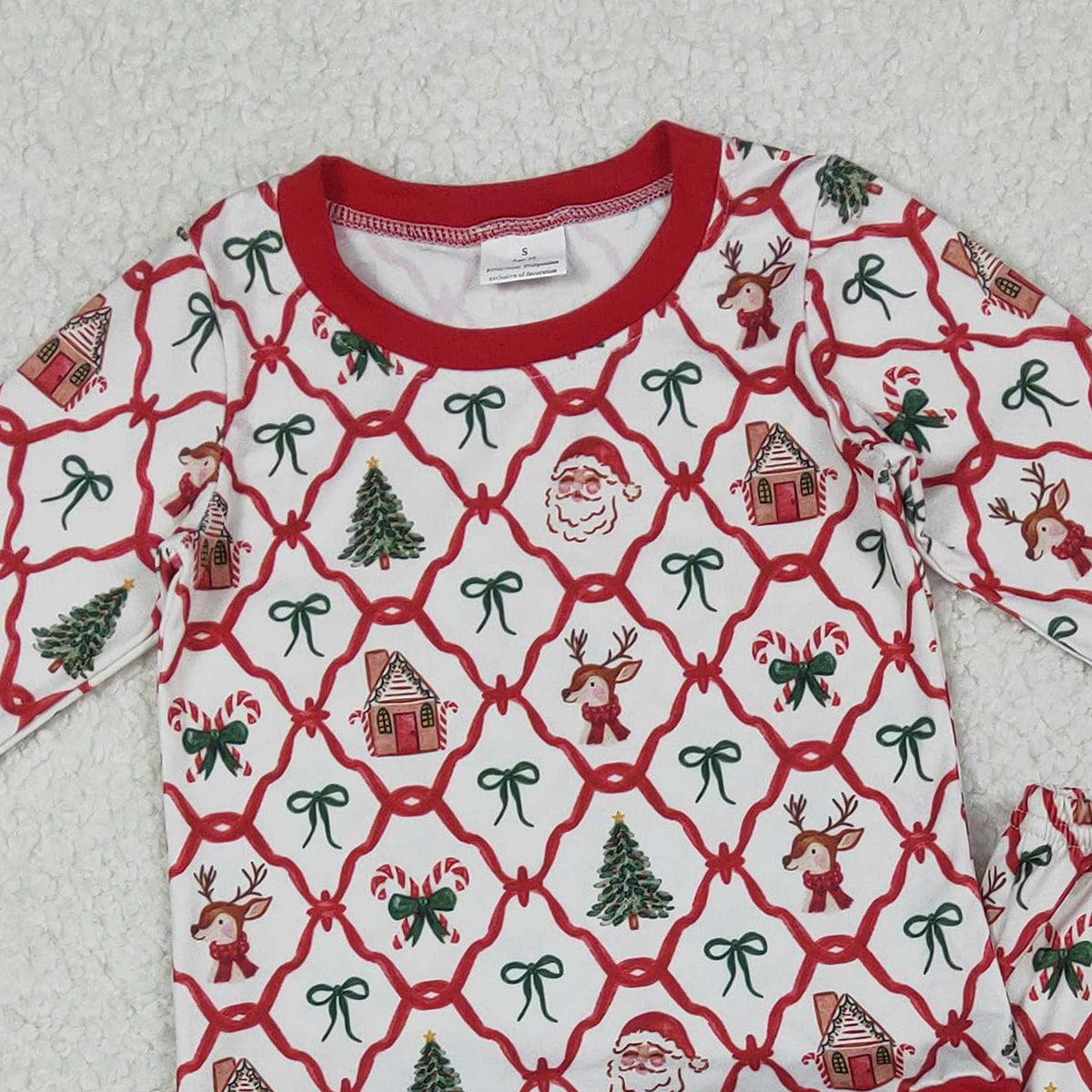 11.13 RTS NO MOQ （In stock）GLP2878 Baby Girls Red Bows Santa Checked Top Flare Pants Christmas Clothes Sets