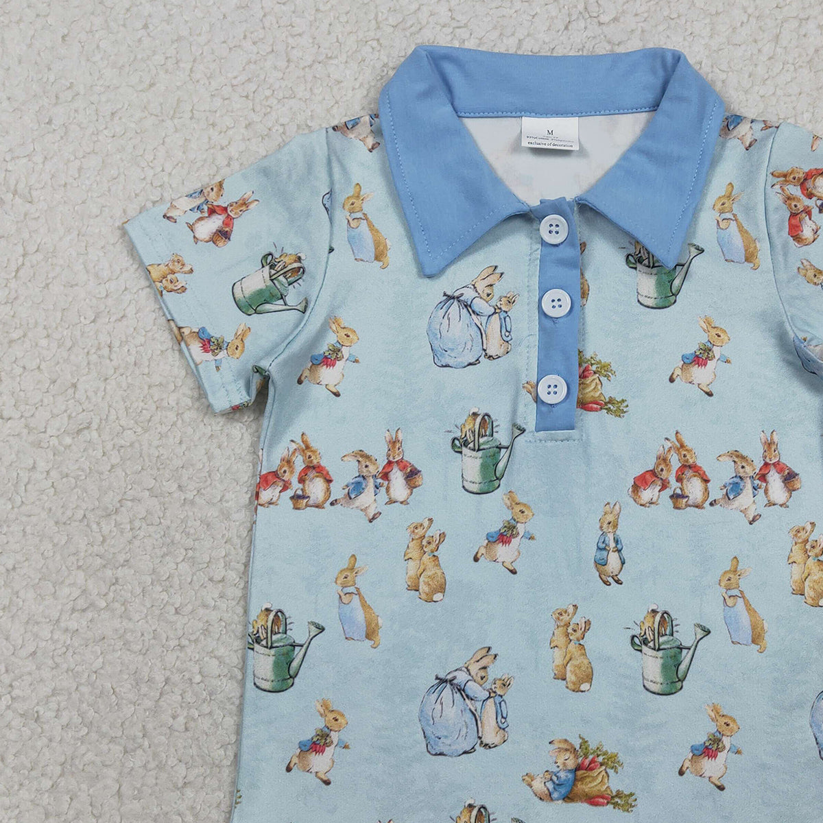 2.2 RTS NO MOQ （In stock）BT1665 Baby Boys Short Sleeve Rabbits Easter Button Polo Shirts Top