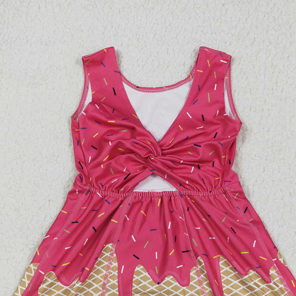 RTS NO MOQ （In stock）GSD2427 Baby Girls Summer Yoga Dress Baby Girls Pink Ice-cream Drip Yoga Skort Knee Length Dresses