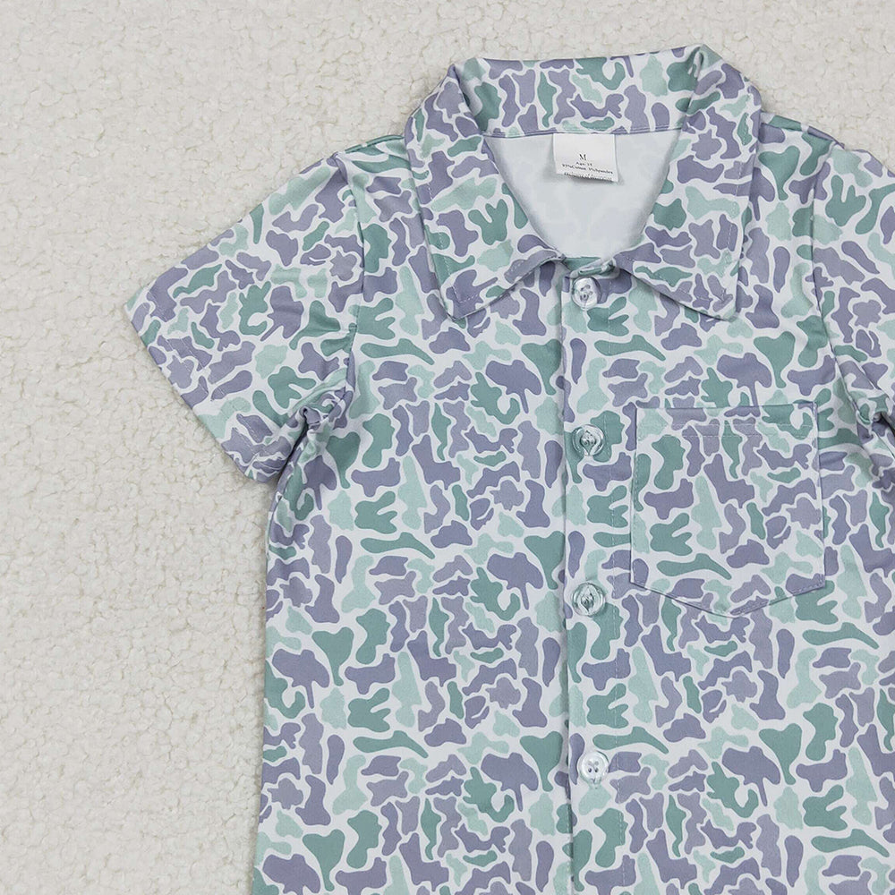 RTS NO MOQ （In stock）BT1295 Baby Boys Summer Tops Light Green Camo Western Button Shirts Top
