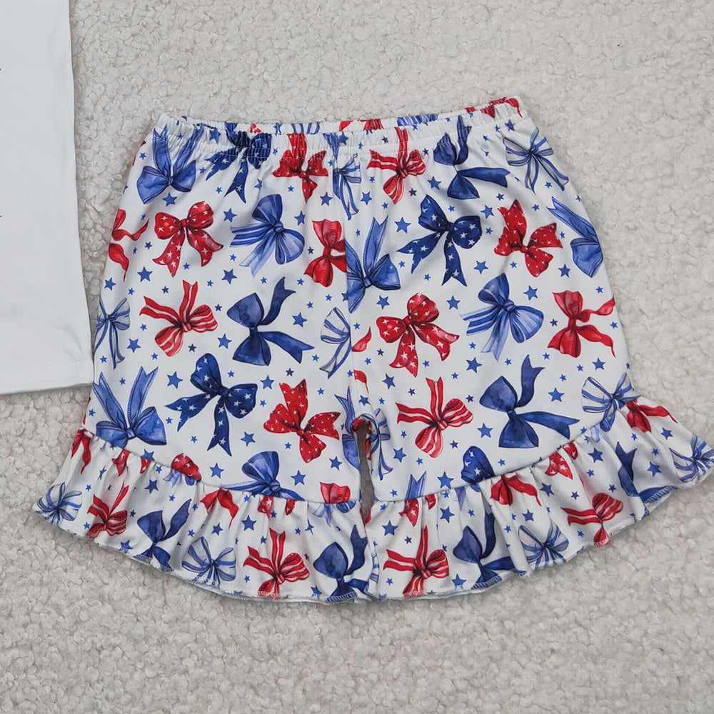 4.12 GSSO2512 RTS NO MOQ Baby Girls Summer Outfits Baby Girls July 4th Flag Coquette Shorts Outfit