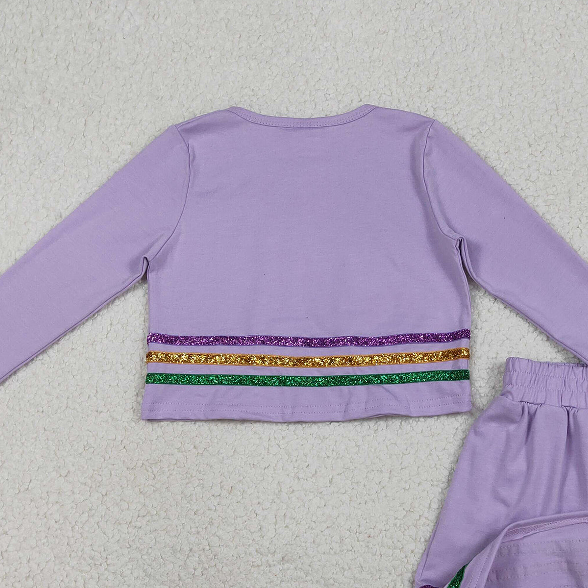 1.21 RTS NO MOQ （In stock）GLD1573 Baby Girls Mardigras Stripe Top Skirt Short Clothes Sets