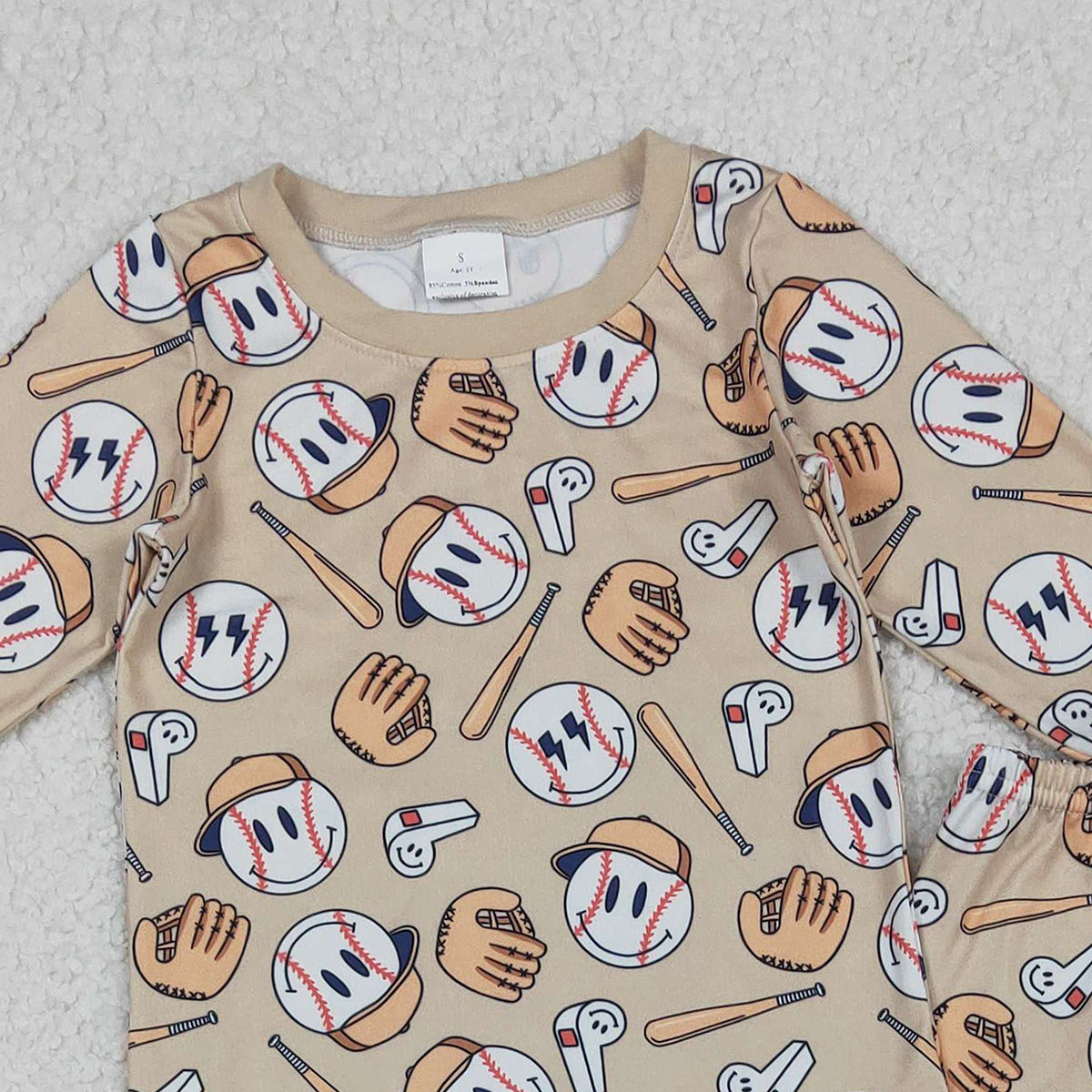 11.12 RTS NO MOQ （In stock）BLP1346 Baby Boys Smile Baseballs Top Pants Team Pajamas Sets