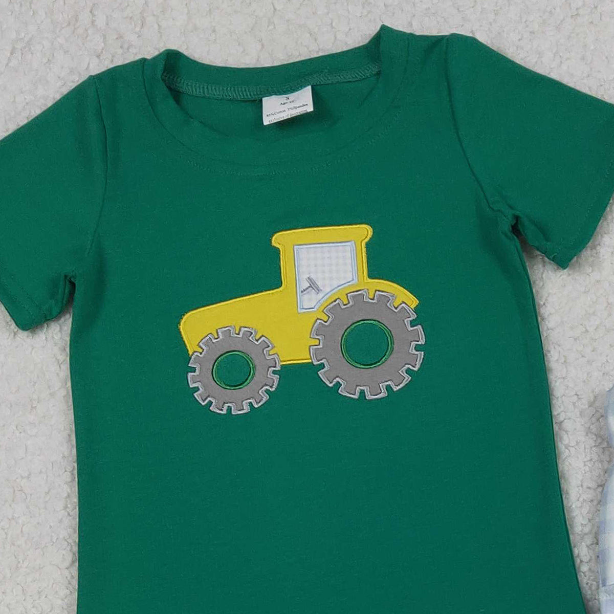 12.2 RTS NO MOQ （In stock）SR3332 Baby Boys Rompers Embroidery Golf Truck Baby Boys Green Footie Rompers