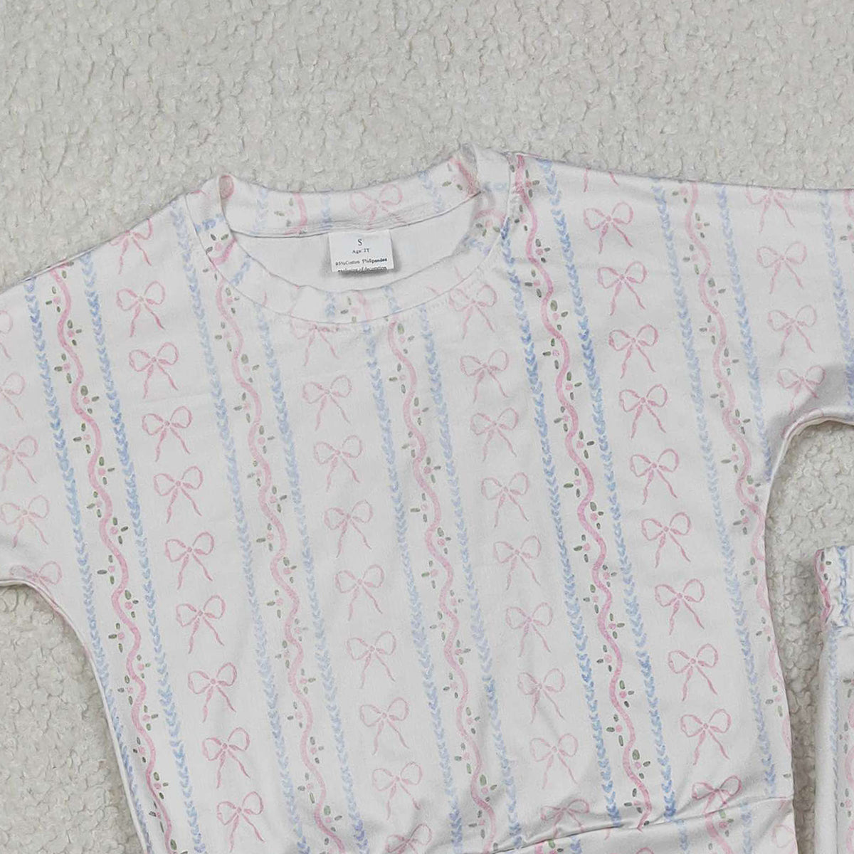 1.31 RTS NO MOQ （In stock）GLP3238 Baby Girls Bows Flowers Stripe Top Jogger Pants Pajamas Clothes Sets