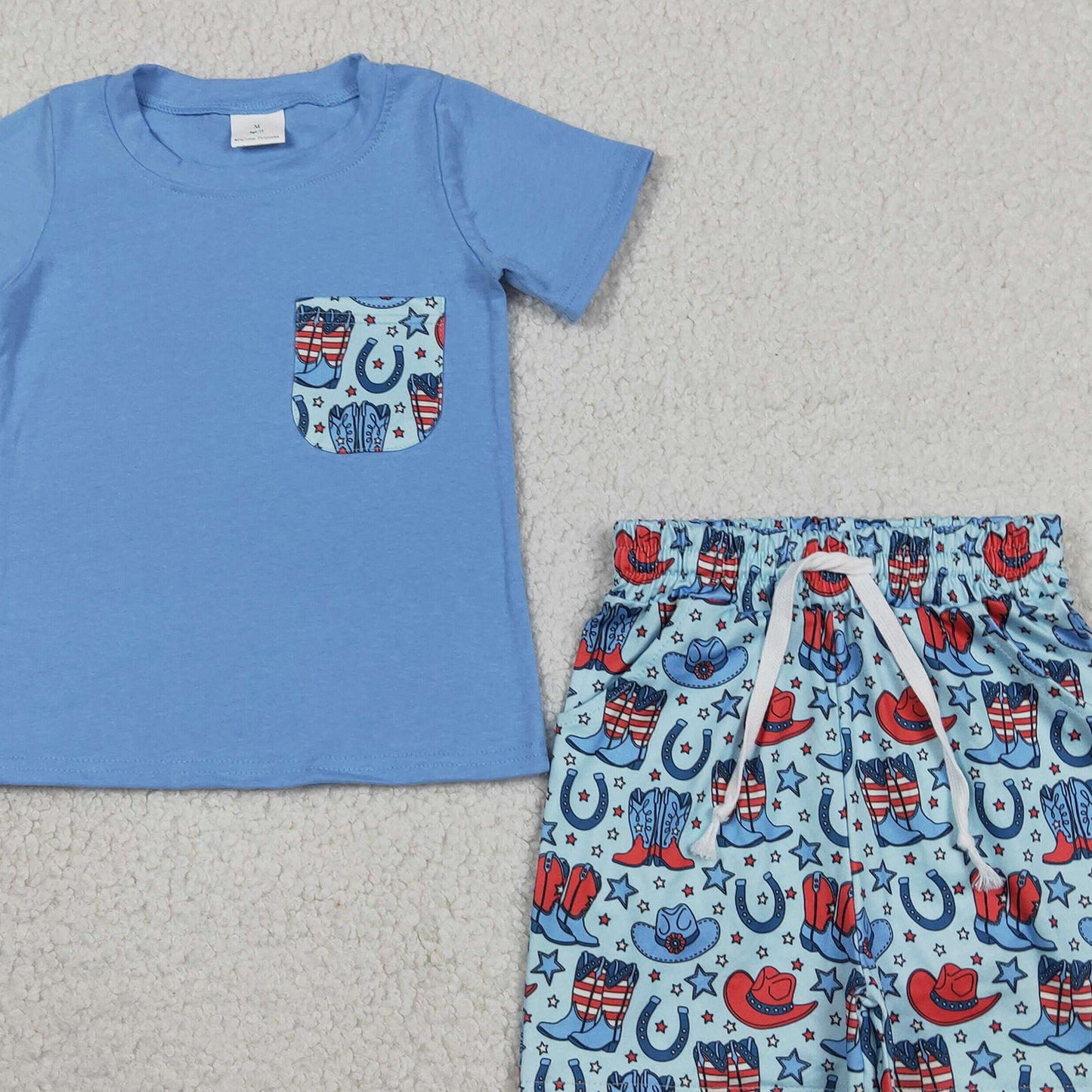 BSSO1829 RTS NO MOQ （In stock ）Pocket top boots hat shorts boys 4th of july outfits