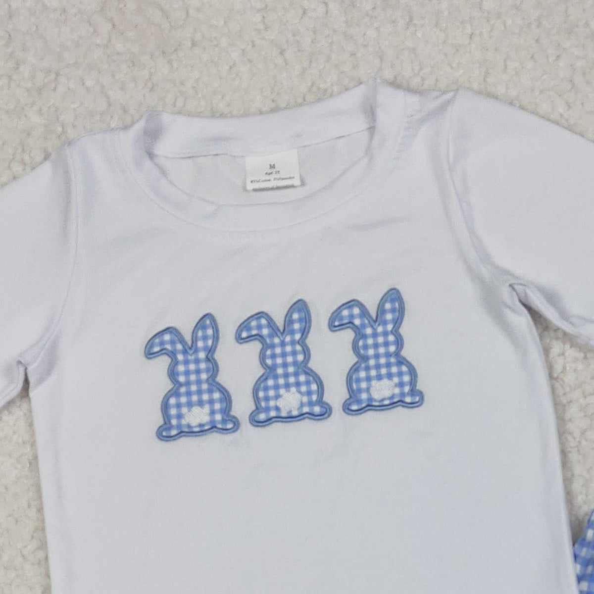 10.27 RTS NO MOQ （In stock）BSSO1123 Baby Boys Summer Outfits Embroidery Rabbits Baby Boys Checkered Shorts Easter Clothes Sets