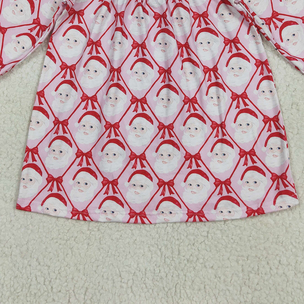 RTS NO MOQ （In stock）GLD1136 Baby Girls Winter Dress Baby Girls Christmas Red Blows Santa Plaid Knee Length Dresses