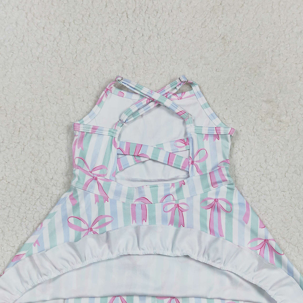4.09 GSD2297 RTS NO MOQ Baby Girls Summer Dress Straps stripe pink bows ruffle girls athletic dress
