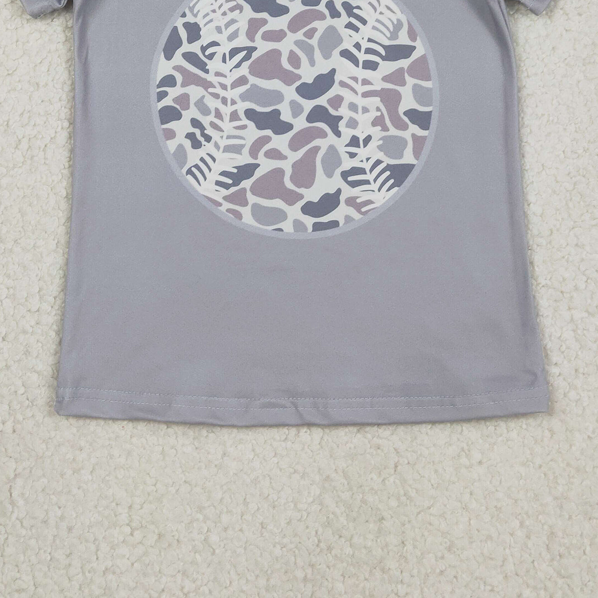 12.8 RTS NO MOQ （In stock）BT1430 Baby Boys Short Sleeve Light Grey Camo Baseballs Team T-shirts Top