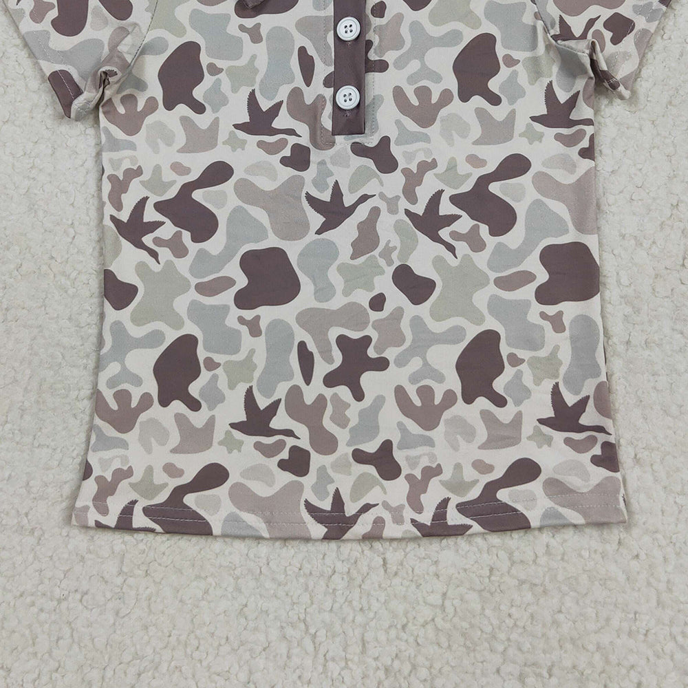 RTS NO MOQ （In stock）BT1261 Baby Boys Summer Tops Baby Boys Short Sleeves Khaki Ducks Camo Button Polo Shirts Tops