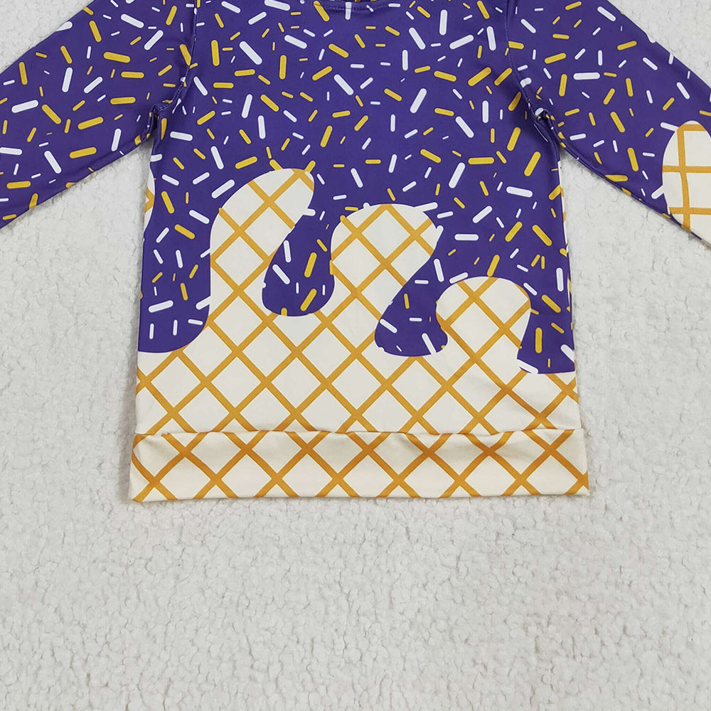 RTS NO MOQ （In stock）BT1276 Baby Boys Long Sleeve Tops Baby Boys Purple Sprinkles Drips Team Hoodies Tops