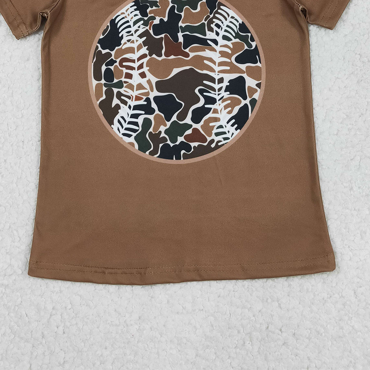 12.4 RTS NO MOQ （In stock）BT1429 Baby Boys Short Sleeve Brown Camo Baseballs Team T-shirts Top