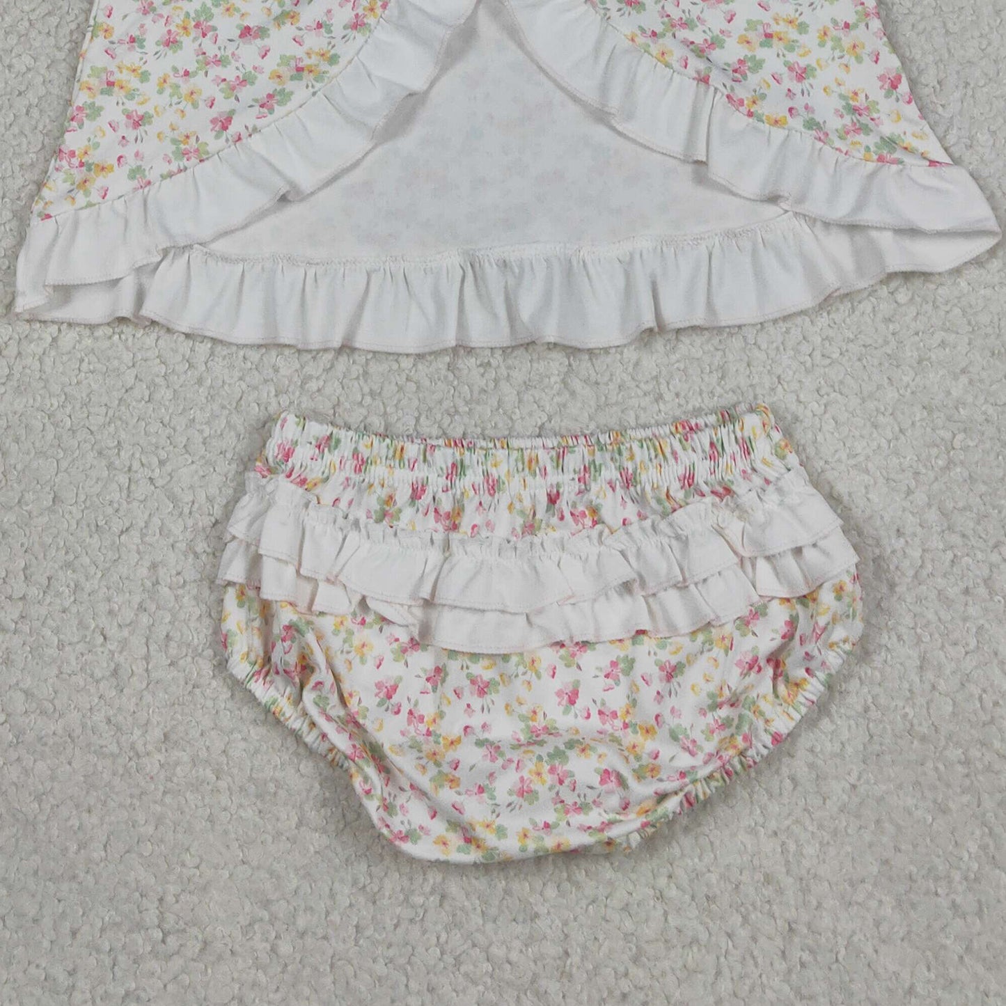 GBO0518 RTS NO MOQ （In stock）Sleeveless floral ruffle top bummies baby girls summer set