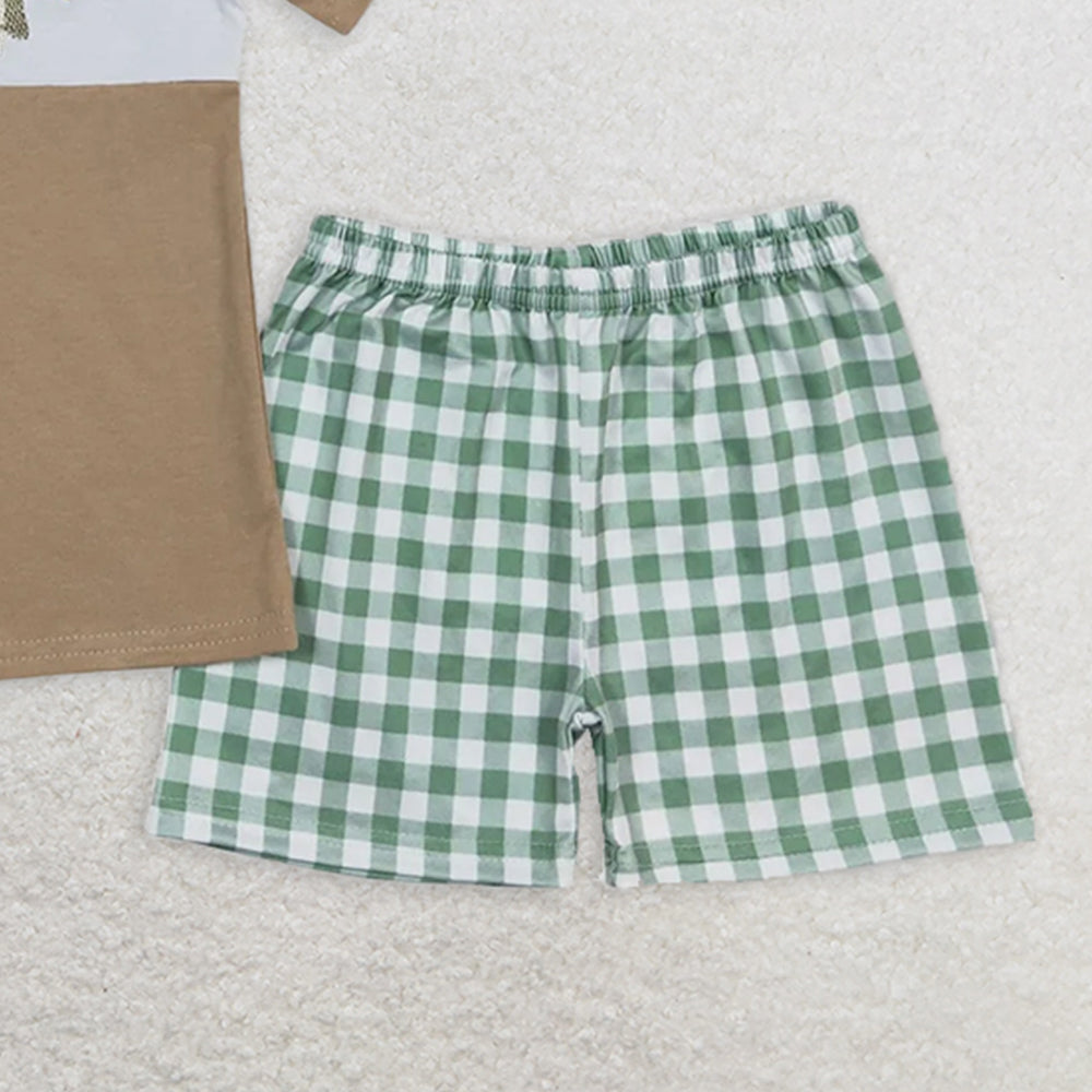 BSSO0608RTS NO MOQ Baby Boys Summer Boys Outfits  Short sleeves duck top green shorts boys summer outfits