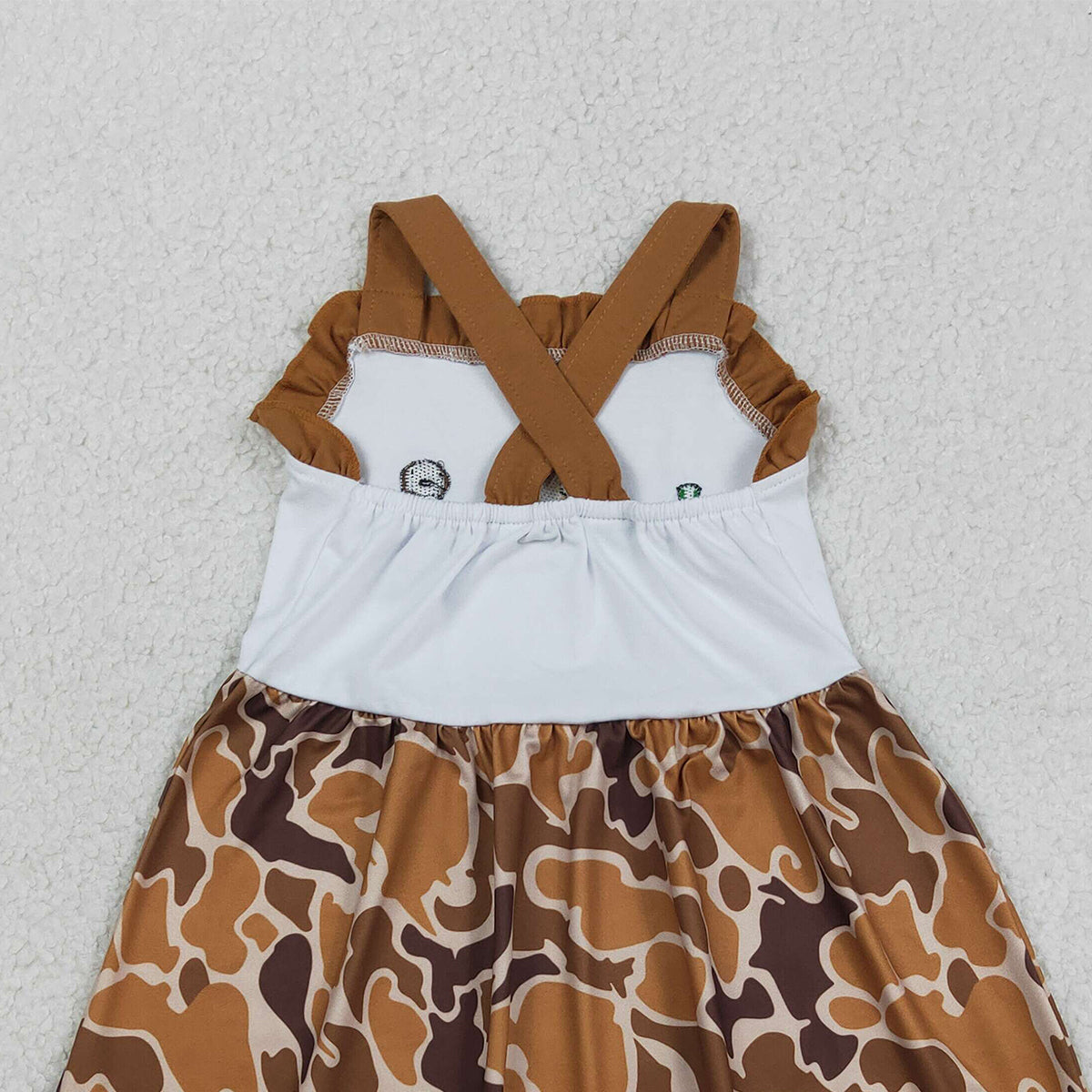 3.17 RTS NO MOQ （In stock）GSD1518 Kids Fashion Clothes Baby Girls Embroidery Duck Dogs Summer Strap Camo Hunting Knee Length Dress