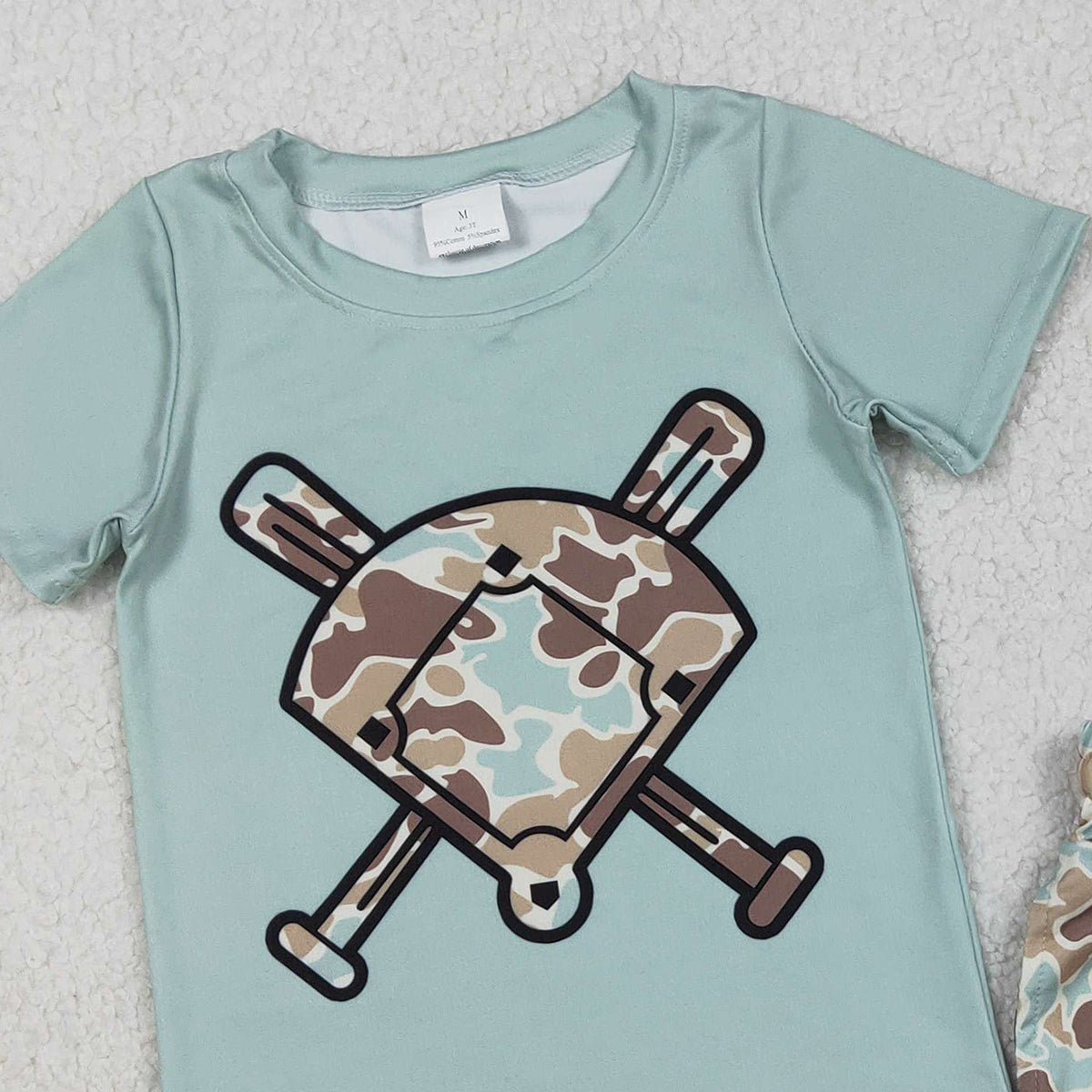 11.21 RTS NO MOQ （In stock）BT1422+SS0697 Baby Boys Blue Camo Baseball Short Sleeve Team T-shirts Shorts Clothes