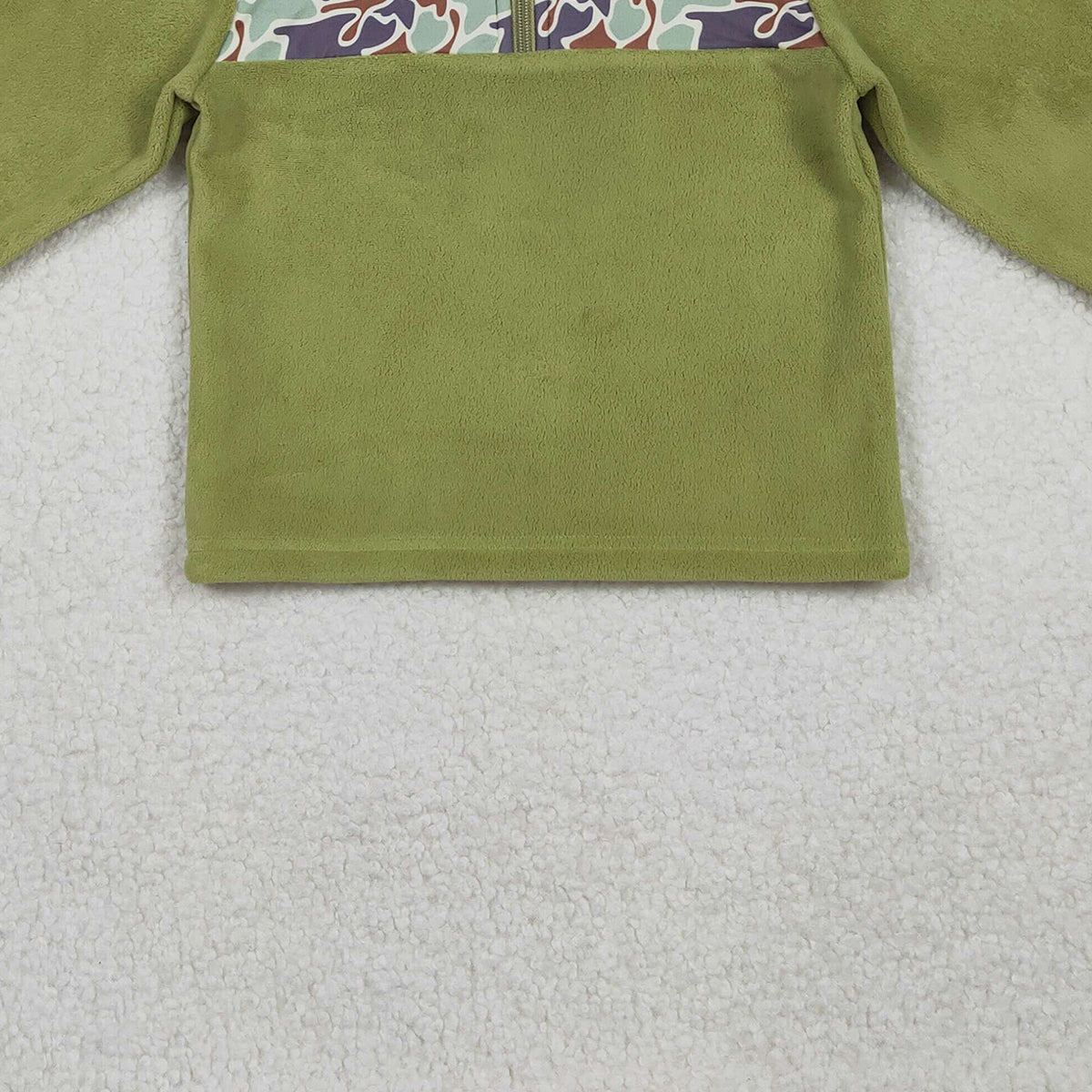 10.22 RTS NO MOQ （In stock）BT1308 Baby Boys Green Camo Quatrefoil Zipper Pullover Sherpa Tops