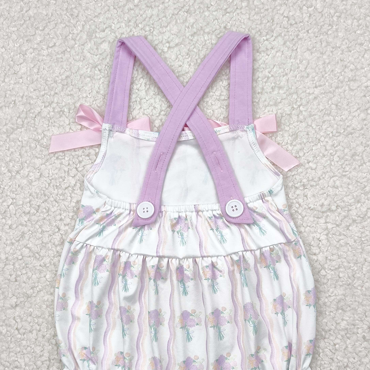 6.12 SR2961 RTS NO MOQ  Baby Girls Summer Rompers Baby Infant Girls Hot Pink Bows Strap Floral Stripe Ruffle Rompers