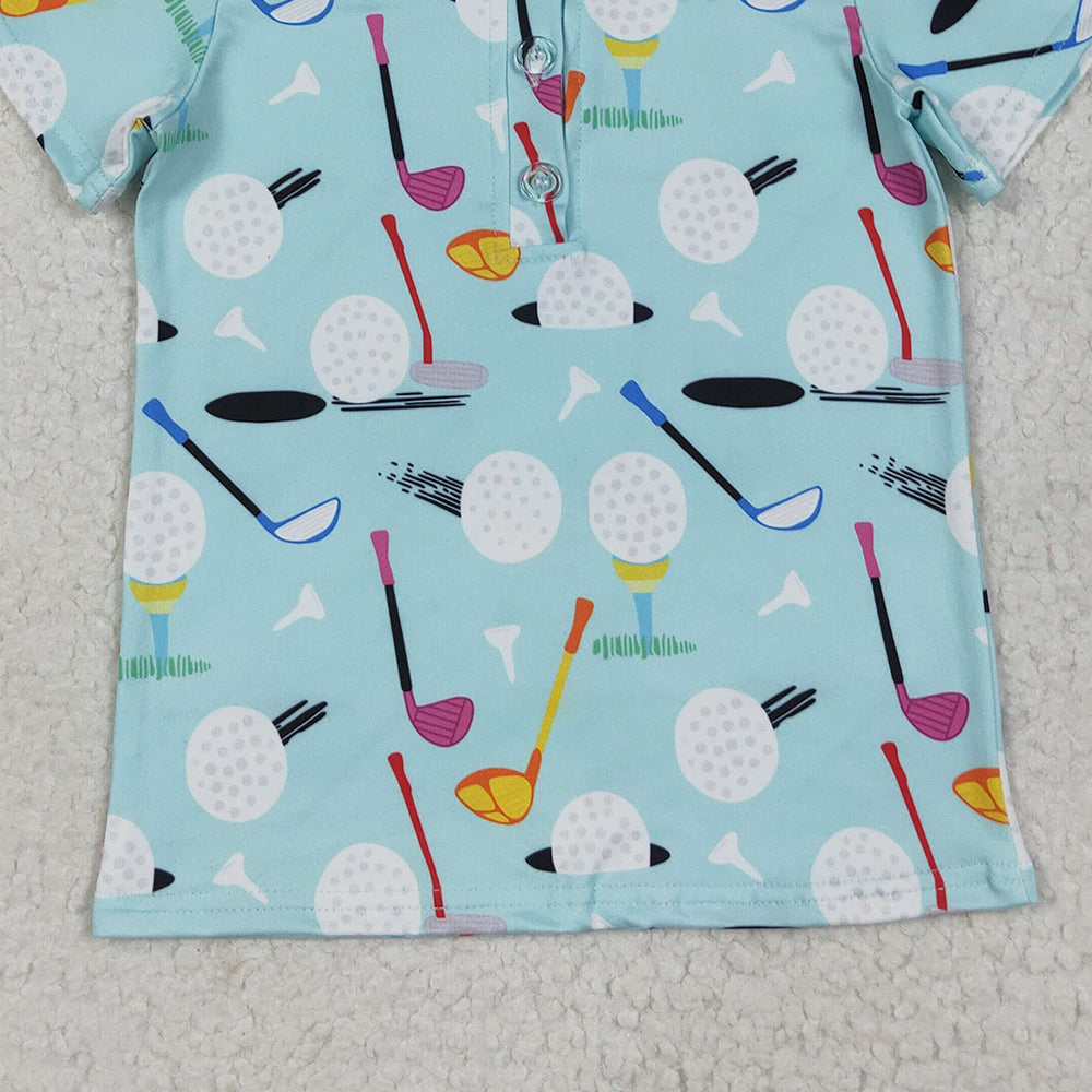 7.10 BT1234 RTS NO MOQ Baby Boys Summer Tops  Baby Boys Blue Short Sleeves Golf Button Polo Shirts Top