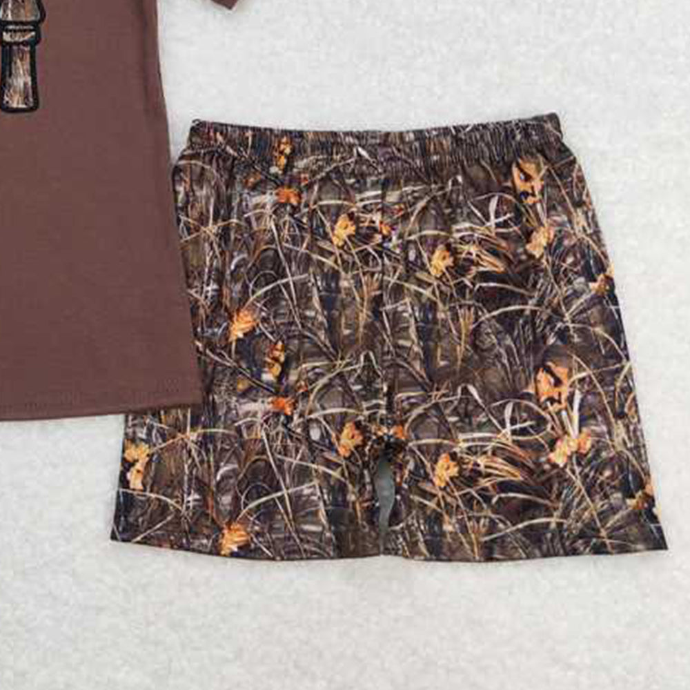 USA Shop (in stock) BSSO0780 RTS NO MOQ Short sleeves duck call top camo shorts kids boys clothing