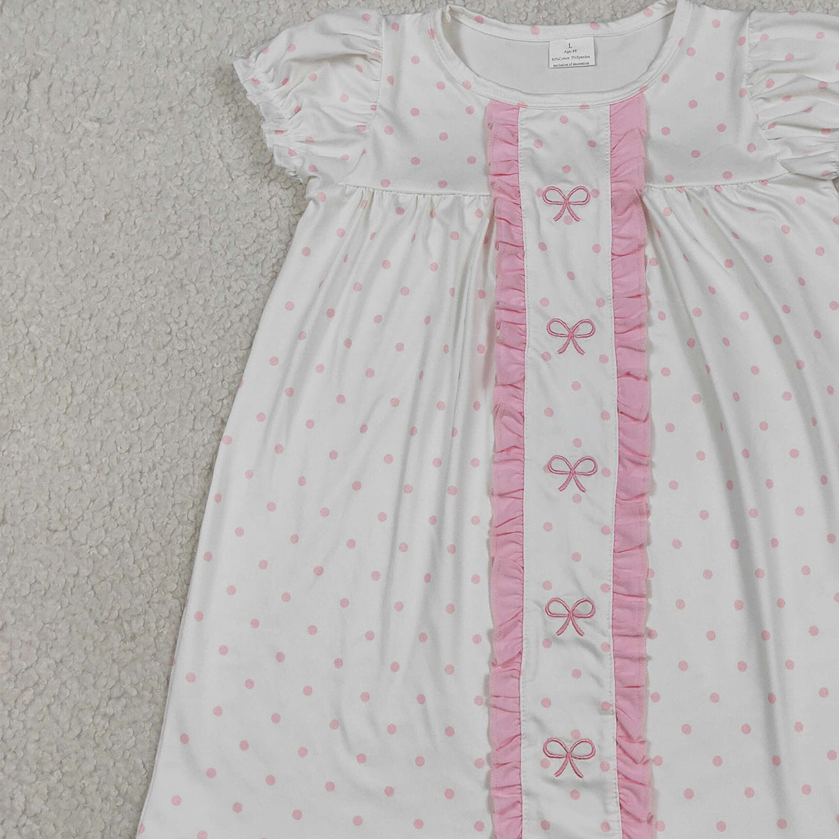 GSD3312 RTS NO MOQ （In stock）Short sleeves pink polka dots bow embroidery girls dresses