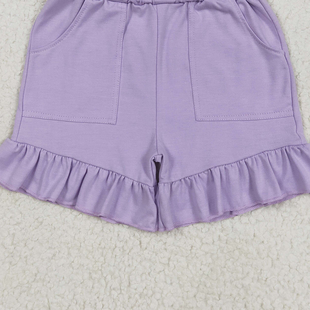 7.06 SS0561 RTS NO MOQ Baby Girls Summer Shorts Baby Girls Lavender Pockets Summer Cotton Ruffle Short Bottoms
