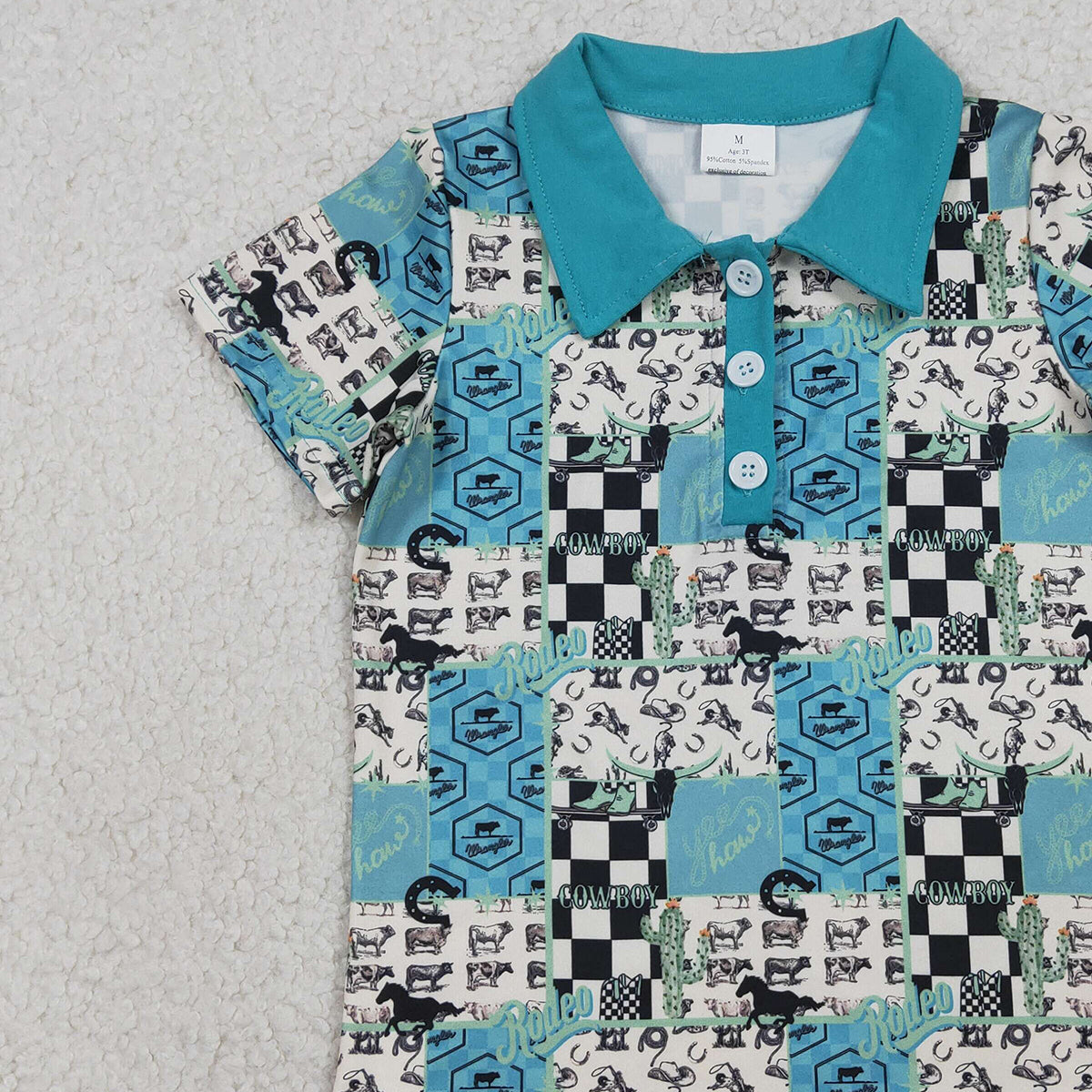 1.16 RTS NO MOQ （In stock）BT1631 Baby Boys Horse Saloon Cowboys Western Button Polo Shirts Top