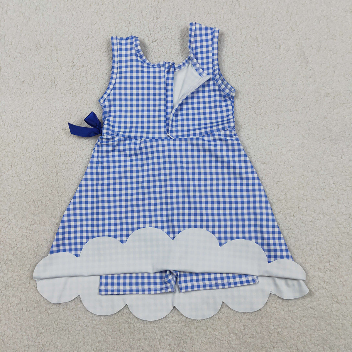 3.30 RTS NO MOQ （In stock）GSD3427 sleeveless blue plaid kids girls summer athletic dress