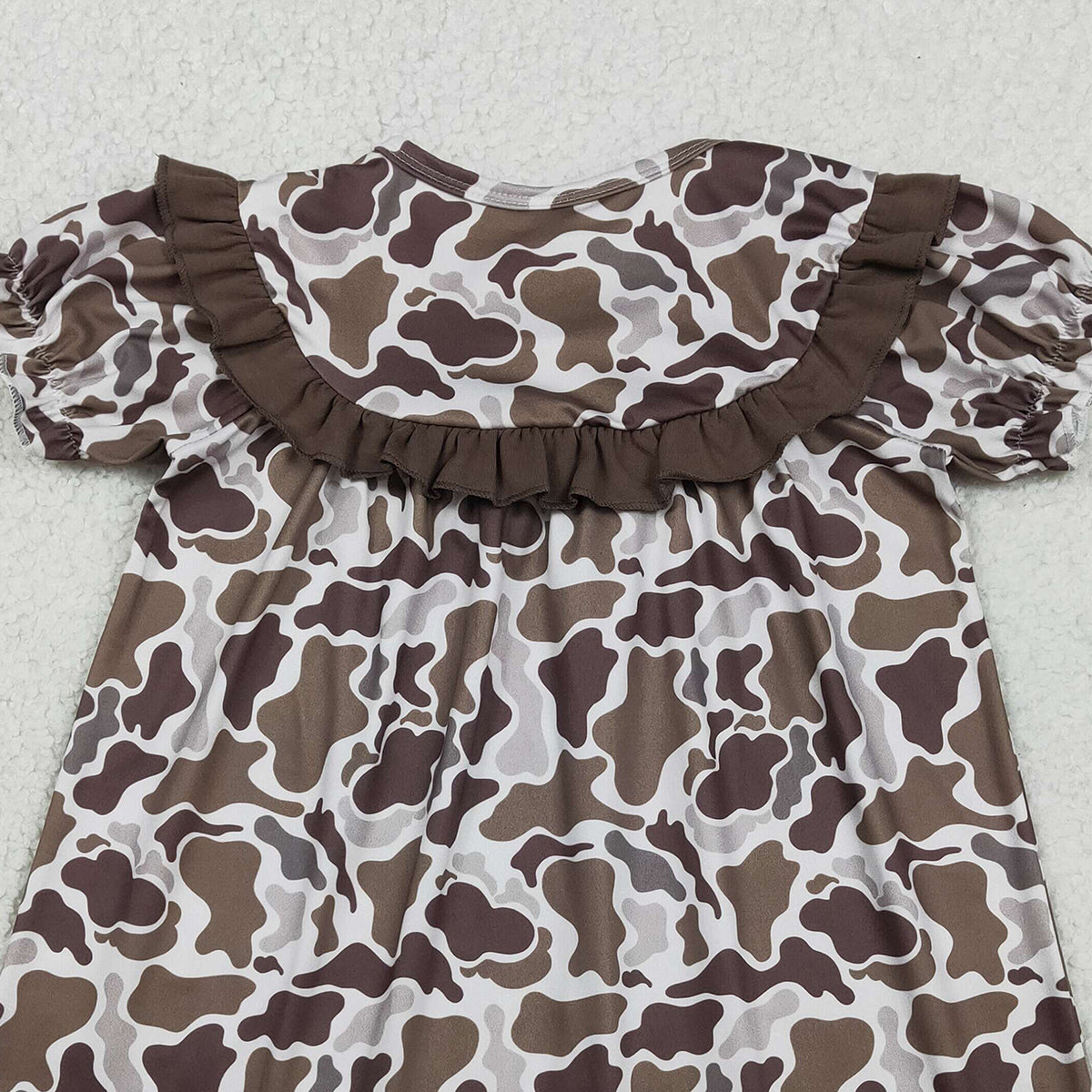 2.5 RTS NO MOQ （In stock）GSD3526 Embroidery Daddy's Girls Southern Brown Camo Ruffle Knee Length Dresses