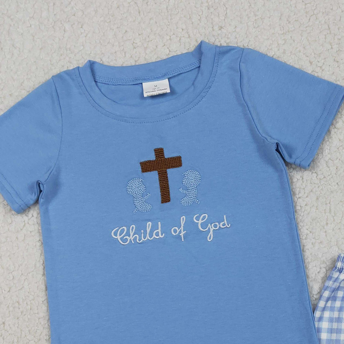 3.27 BSSO1714 RTS NO MOQ （In stock ）Child of god cross embroidery kids boys Easter outfits