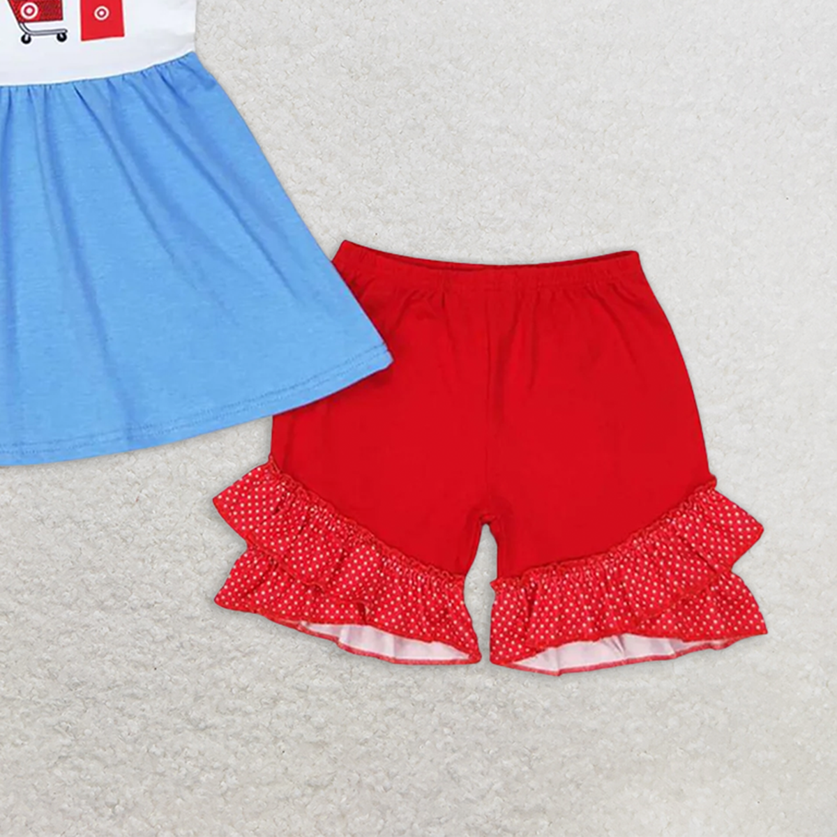 7.19 GSSO1205 RTS NO MOQ Baby Girls Summer Outfits Baby Girls Summer Supermarket Cart Shorts Outfit