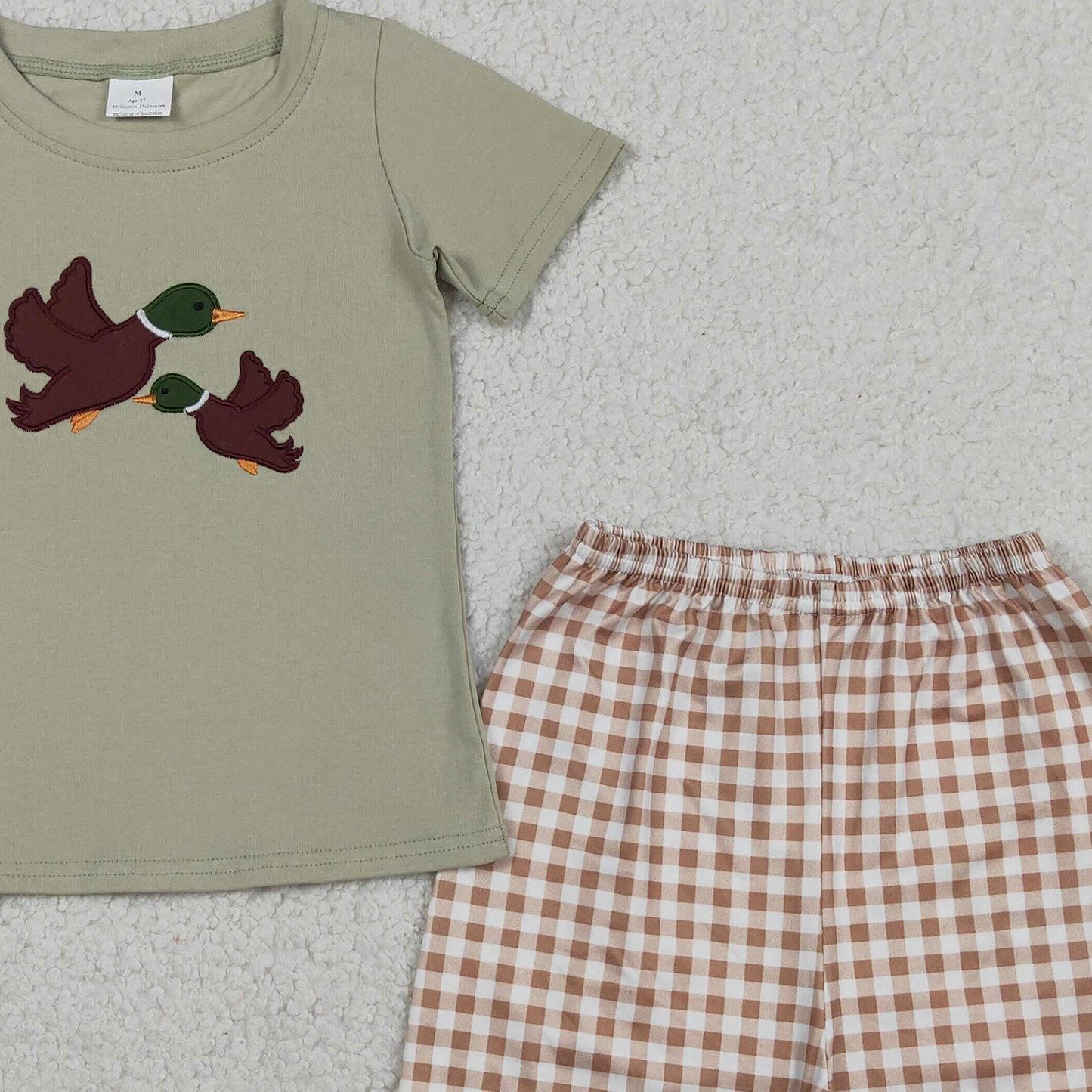 BSSO1867 RTS NO MOQ （In stock ）Short sleeves duck embroidery top plaid shorts boys outfits