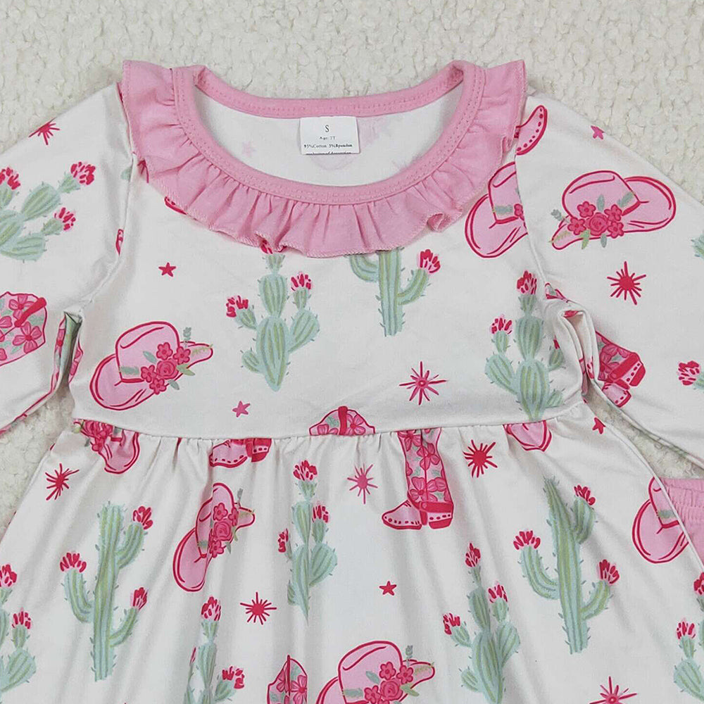 RTS NO MOQ （In stock）GLP2367 Baby Girls Winter Outfits Baby Girls Pink Boots Cactus Tunic Legging Pants Western Set