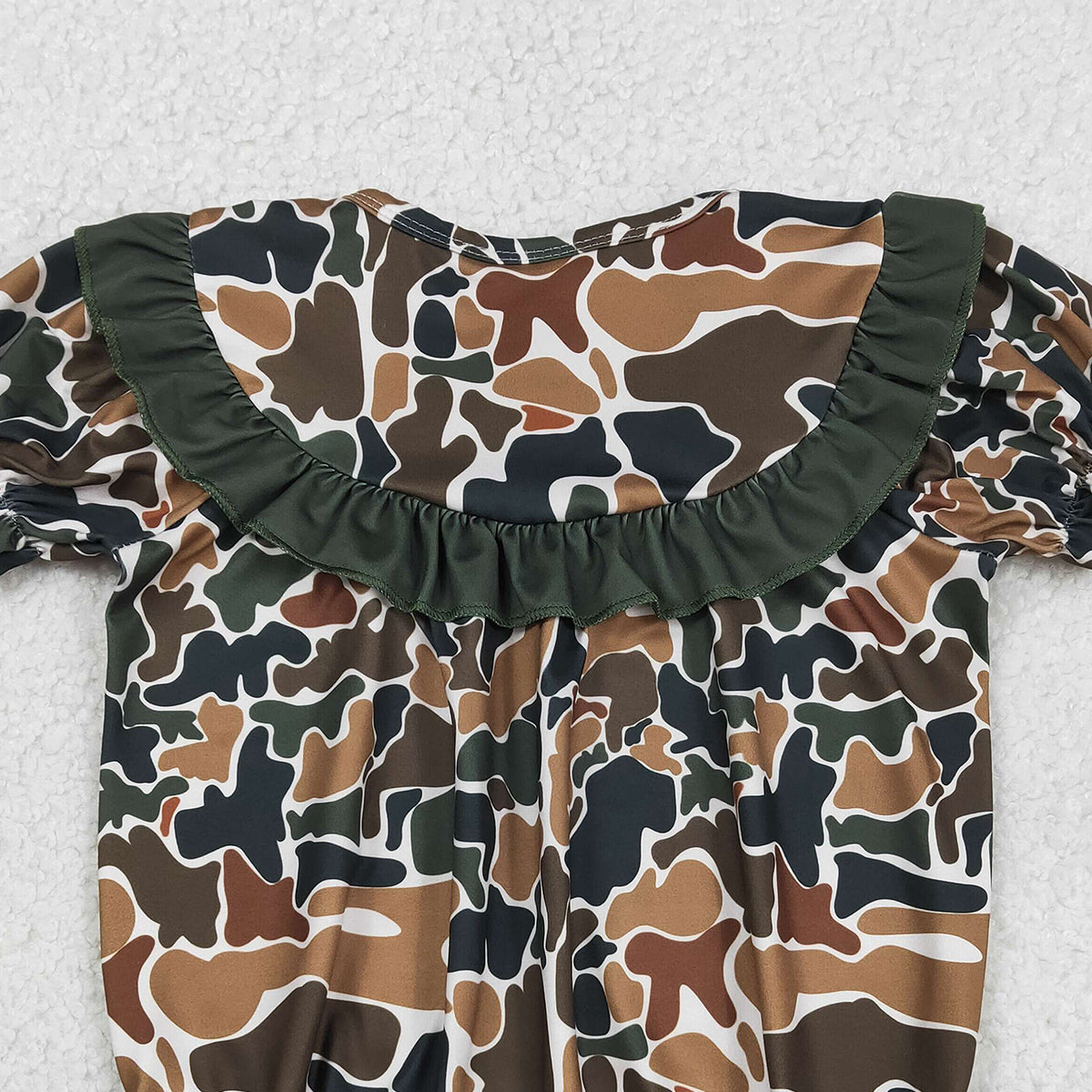 3.16 RTS NO MOQ （In stock）SR3916 Children's Fashion Romper Embroidery Daddy's Girls Southern Dark Brown Camo Ruffle Rompers