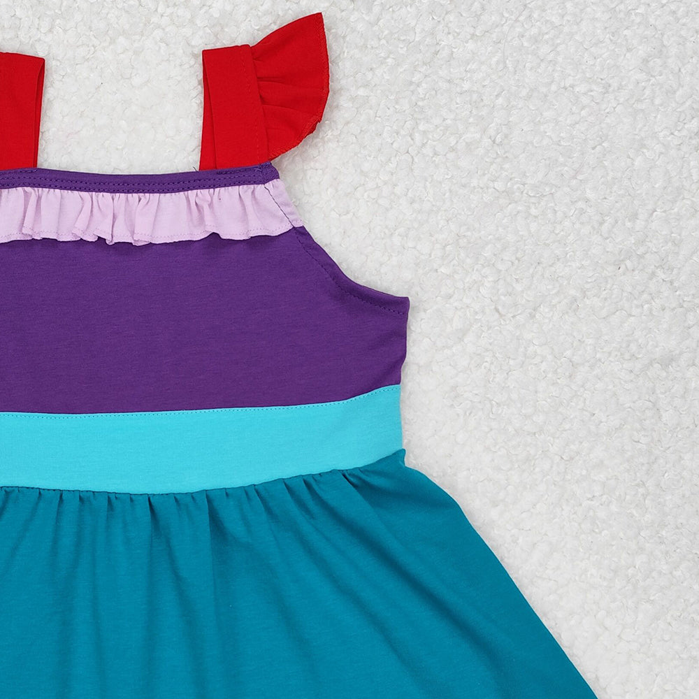 GSD1875Princess Girls Dress with Flutter Sleeves Ruffle in Red Green Purple - Children's Fashionable Clothing