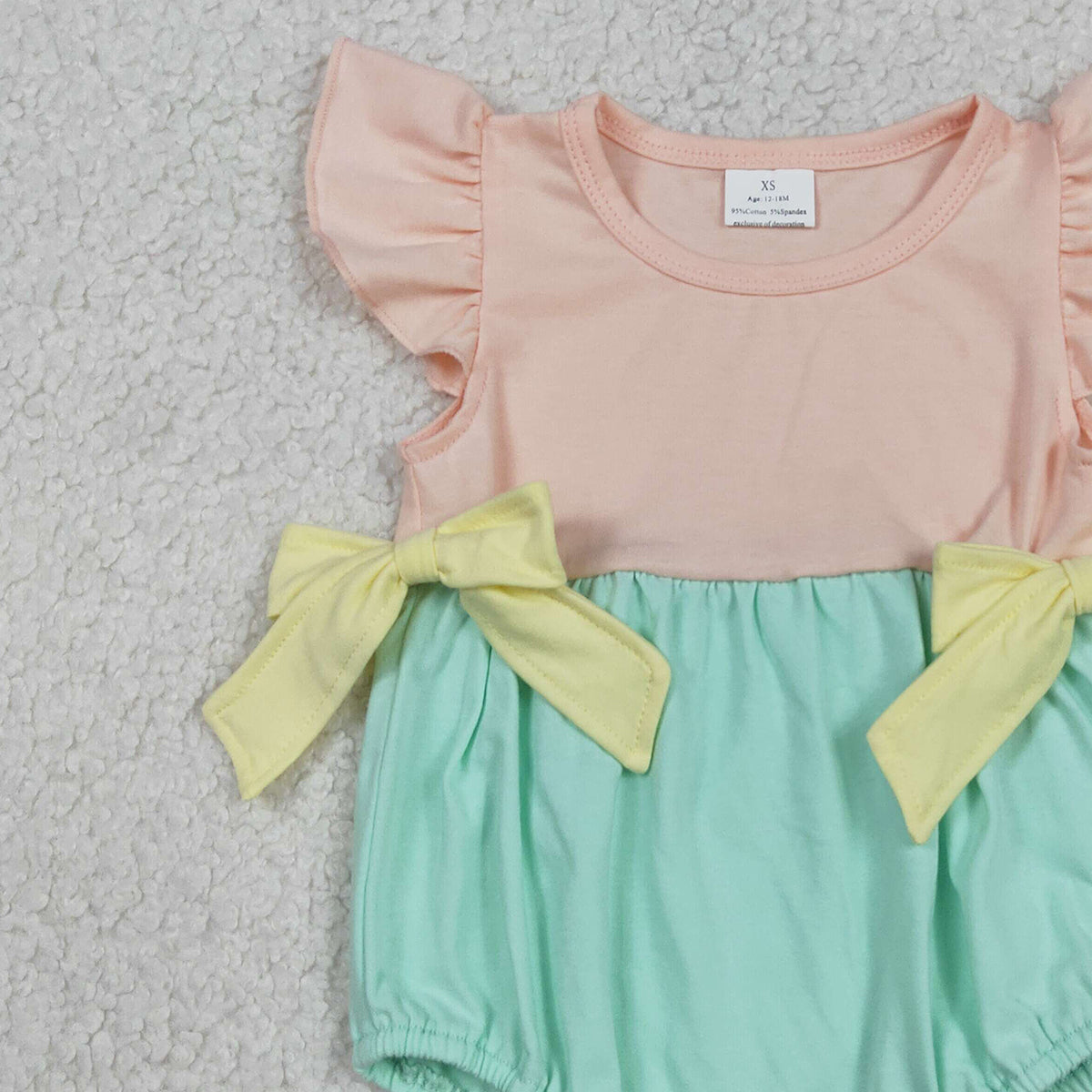 3.5 RTS NO MOQ （In stock）SR3662 Children's Fashion Romper Baby Girls Flutter Sleeve Pink Aqua Bows Ruffle Rompers