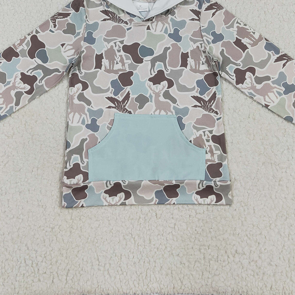 USA Shop (in stock)BT1268 Baby Boys Long Sleeve Tops Baby Boys Long Sleeves Gray Camo Ducks Pocket Hoodies Tops