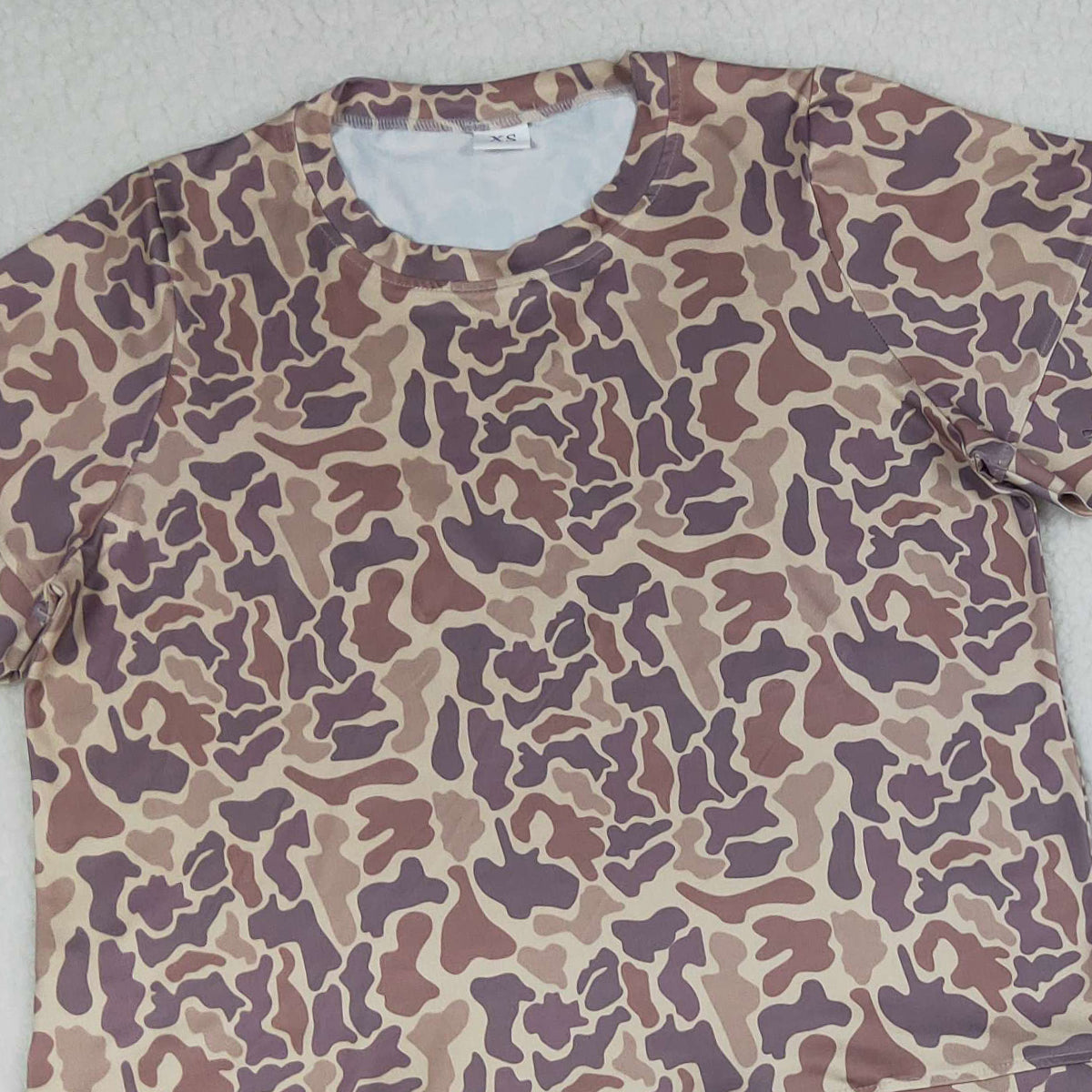 4.9 GSSO3233 RTS NO MOQ （In stock）Khaki camo scallop top shorts adult women summer outfits