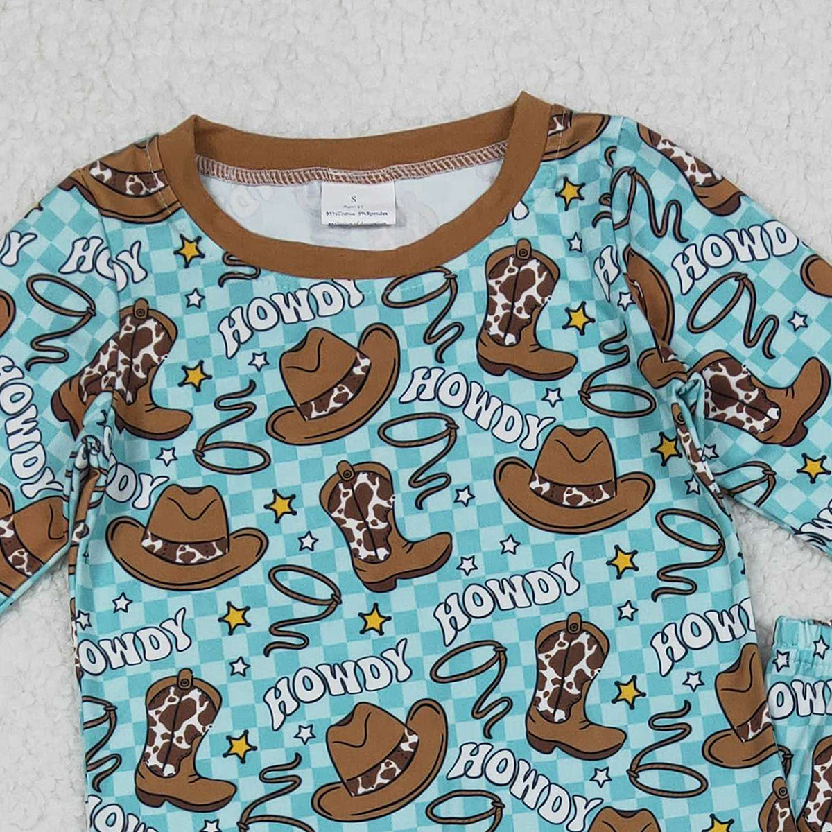 10.27 RTS NO MOQ （In stock）BLP1207 Baby Boys Winter Outfits Baby Boys Checked Howdy Hats Top Pants Western Pajamas Set