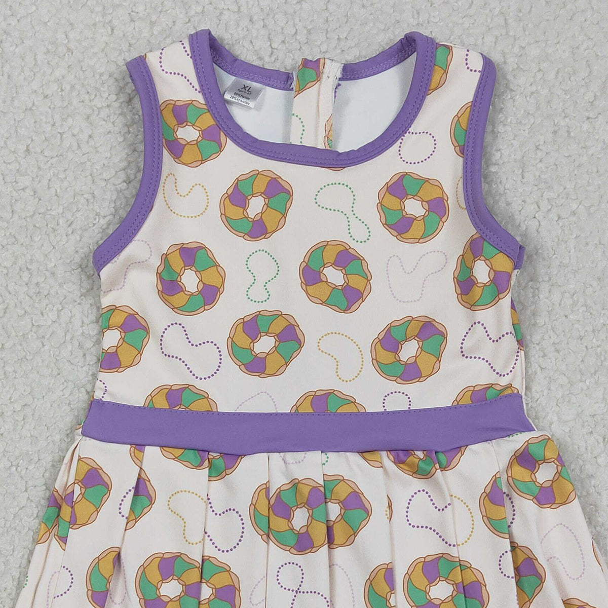 12.24 RTS NO MOQ （In stock）GSD2867 Baby Girls Mardigras Donuts Back Zip Yoga Active Shorts Knee Length Dresses