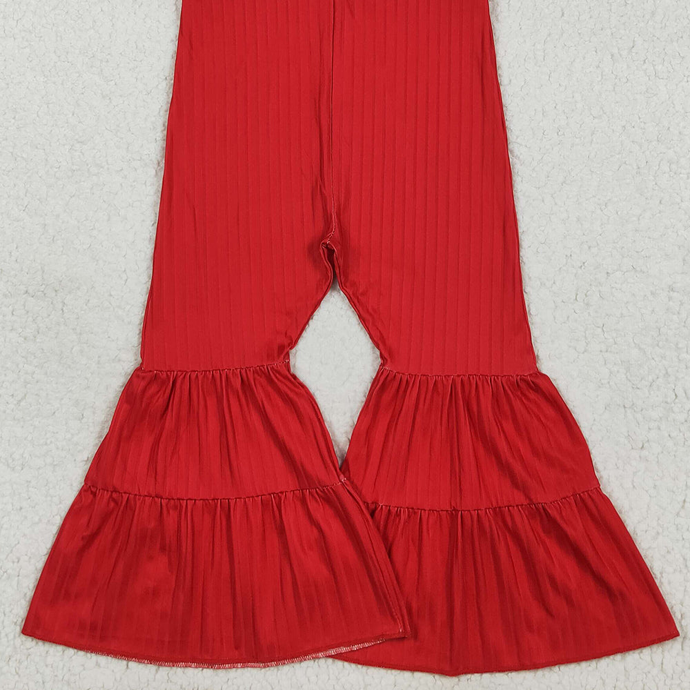 RTS NO MOQ （In stock）SR3163 Baby Girls Summer Jumpsuits Baby Girls Red Strap Bell Bottom Ribbed Jumpsuits