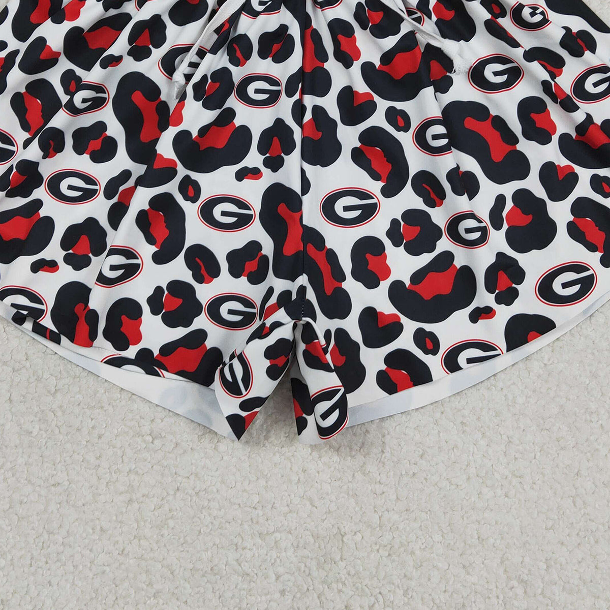 3.12 RTS NO MOQ （In stock）SS0804 Adult Women Black Red Leopard G Team Yoga Active Ruffle Shorts Bottoms