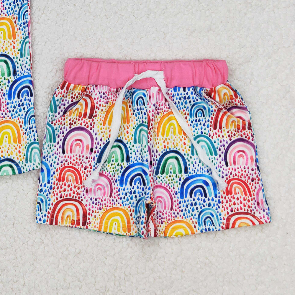 GSSO2085  RTS NO MOQ Sleeveless colorful rainbow top shorts girls clothes