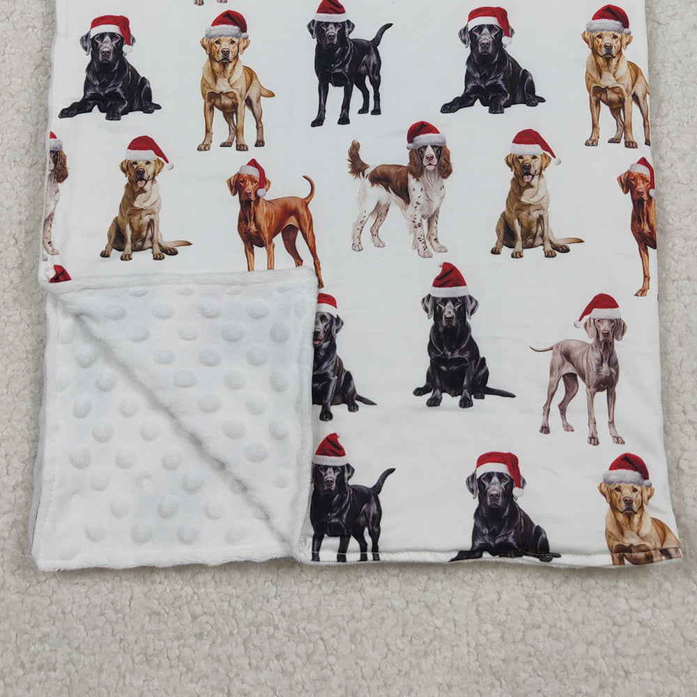 10.11 RTS NO MOQ （In stock）BL0176 Baby Kids Christmas Hats Dogs Plaid Blankets