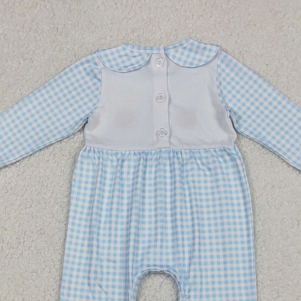 RTS NO MOQ （In stock）LR2561 Baby Boys Winter Rompers Embroidery Pumpkins Turkey Baby Infant Thanksgiving Fall Footed Rompers