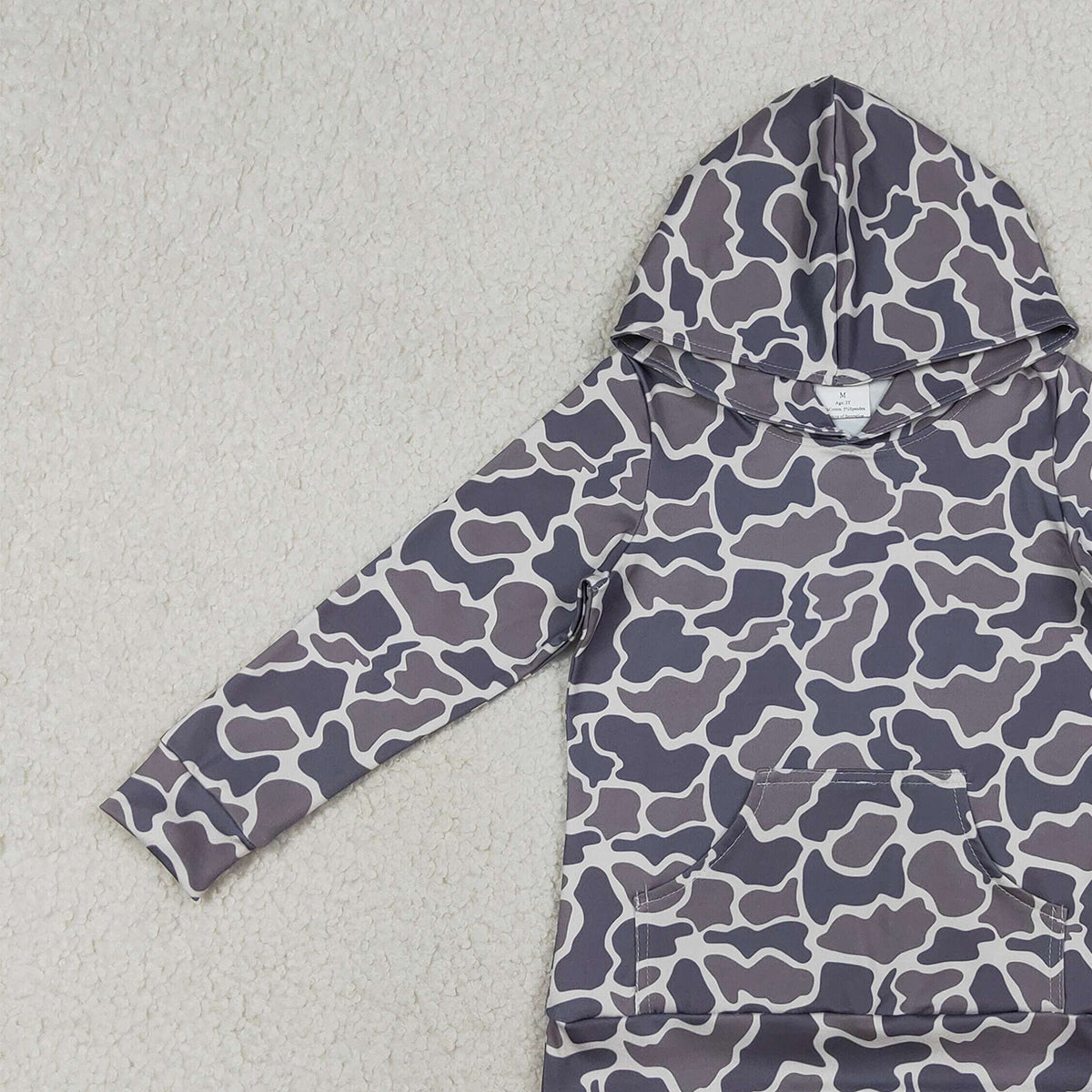 3.18 RTS NO MOQ （In stock）BT1572 Baby Boys Long Sleeve Dark Grey Camo Pockets Hoodies Top