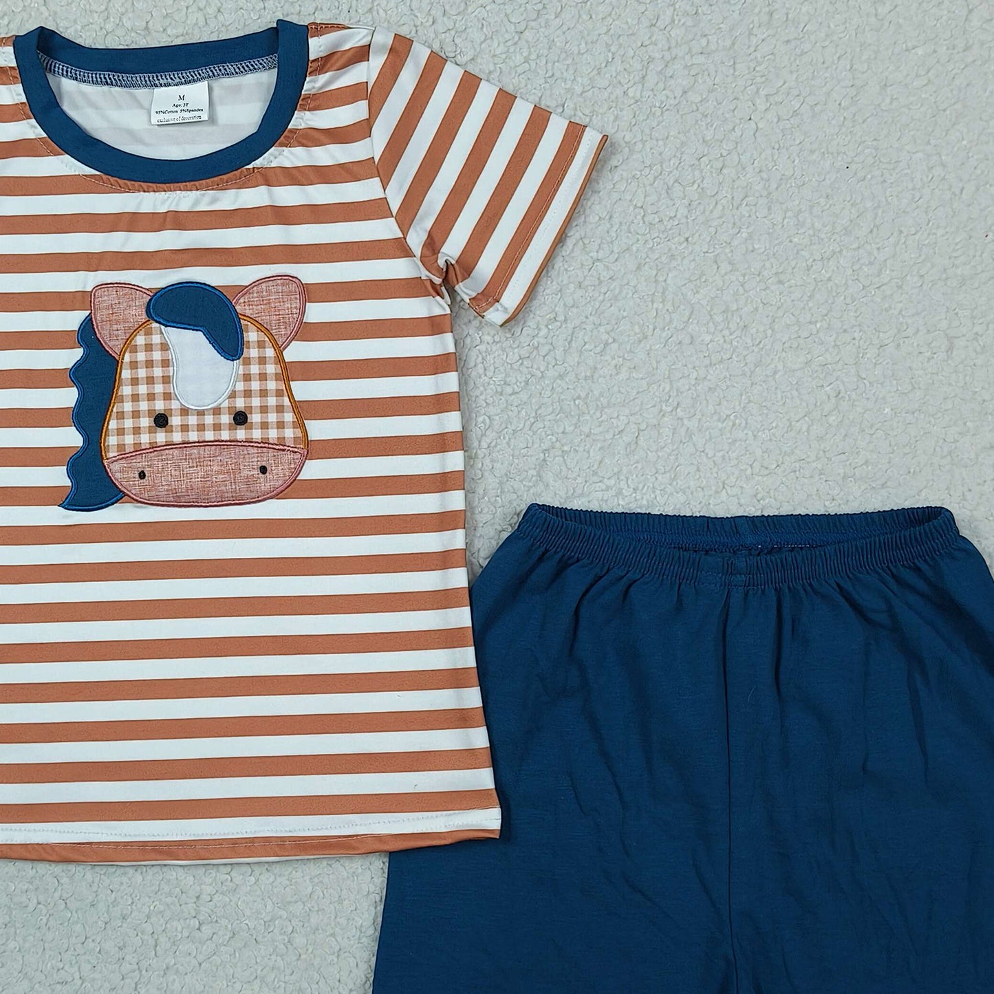 BBSSO0380 RTS NO MOQ （In stock ）Brown stripe cows top shorts boys summer outfits